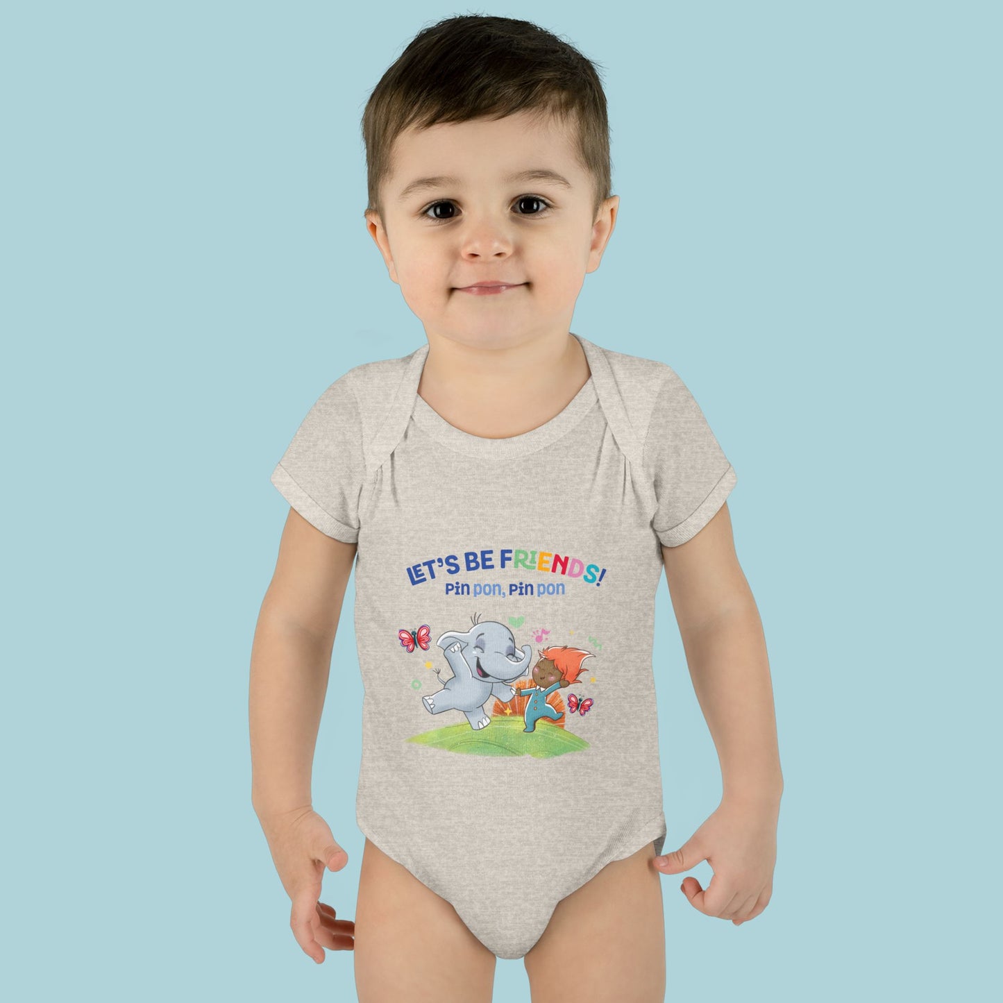 Pin Pon & Benji Let’s Be Friends Infant Bodysuit / Baby Onesie