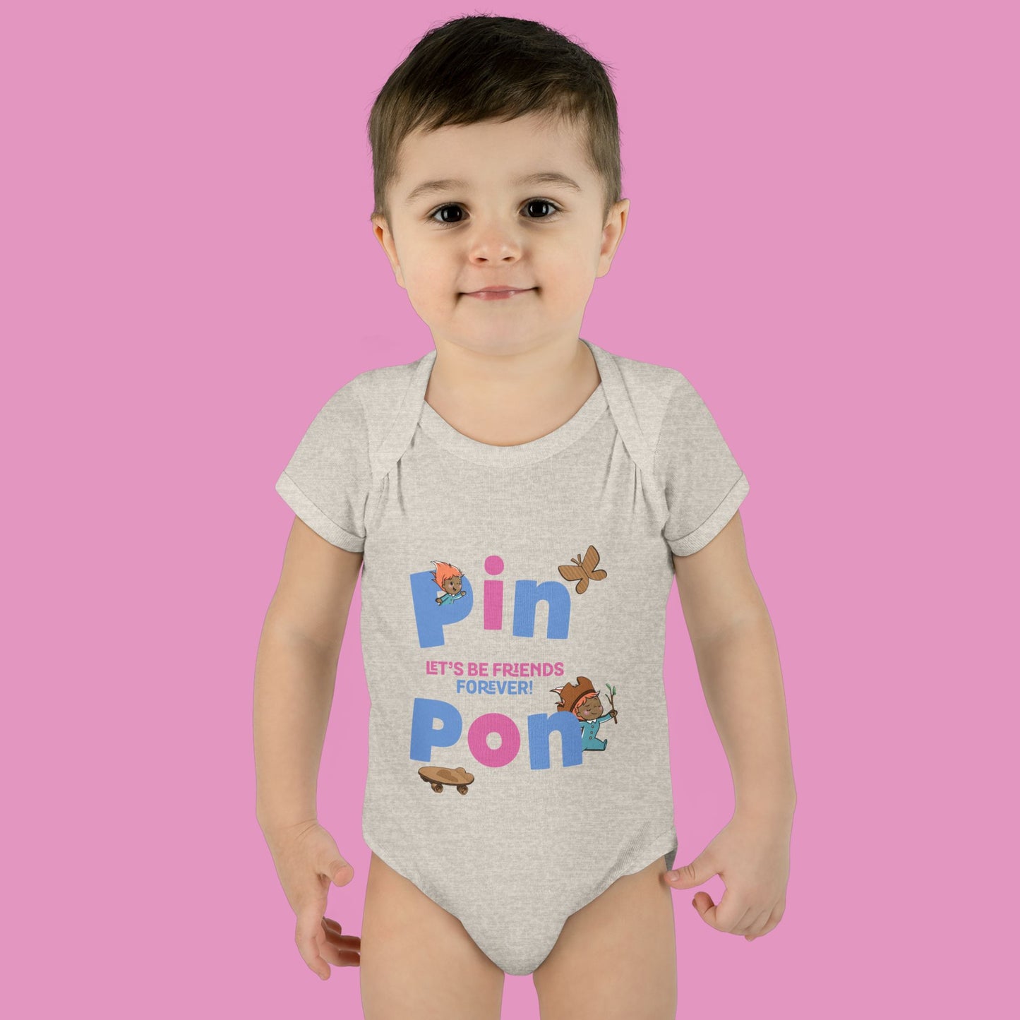 Pin Pon Friends Forever Pink Infant Bodysuit / Baby Onesie