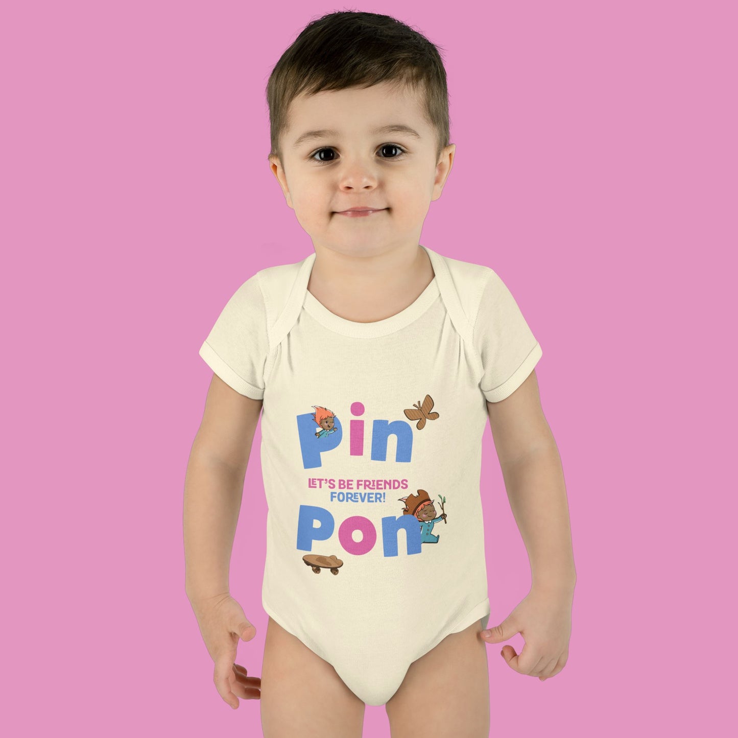 Pin Pon Friends Forever Pink Infant Bodysuit / Baby Onesie