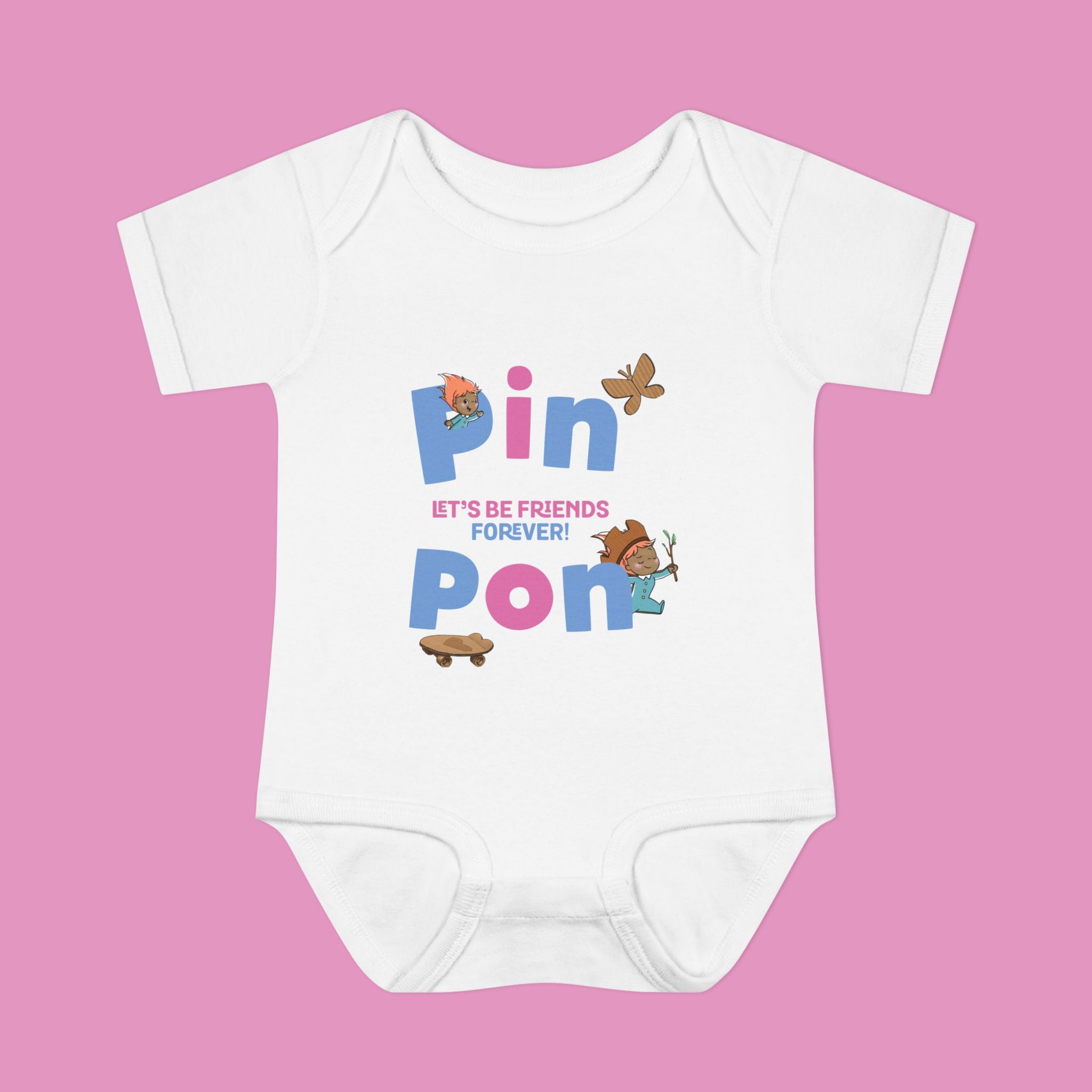 Pin Pon Friends Forever Pink Infant Bodysuit / Baby Onesie
