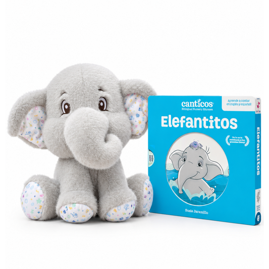 PRE-SALE: Benji Plush + Little Elephants / Elefantitos Flip-and-Play Bilingual Book Bundle
