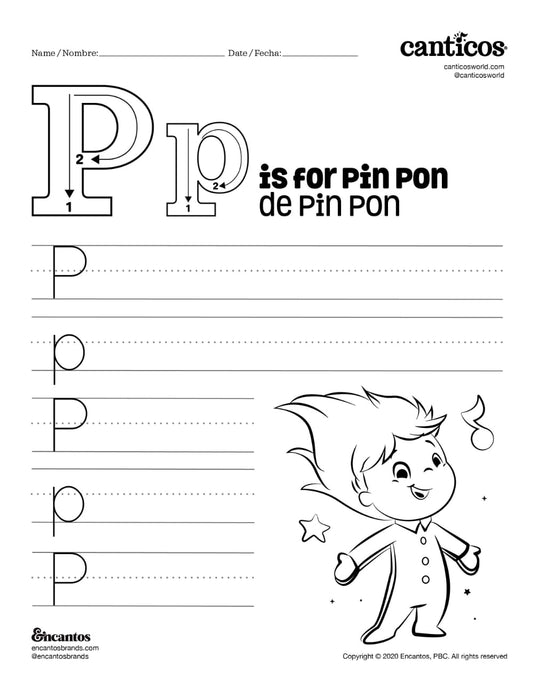 P is for Pin Pon — Tracing Sheet